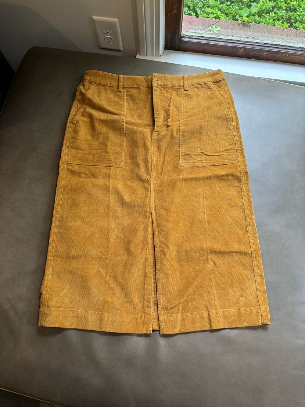J. Crew Mustard Yellow Corduroy Midi Skirt with Front Pockets NEW without tags.